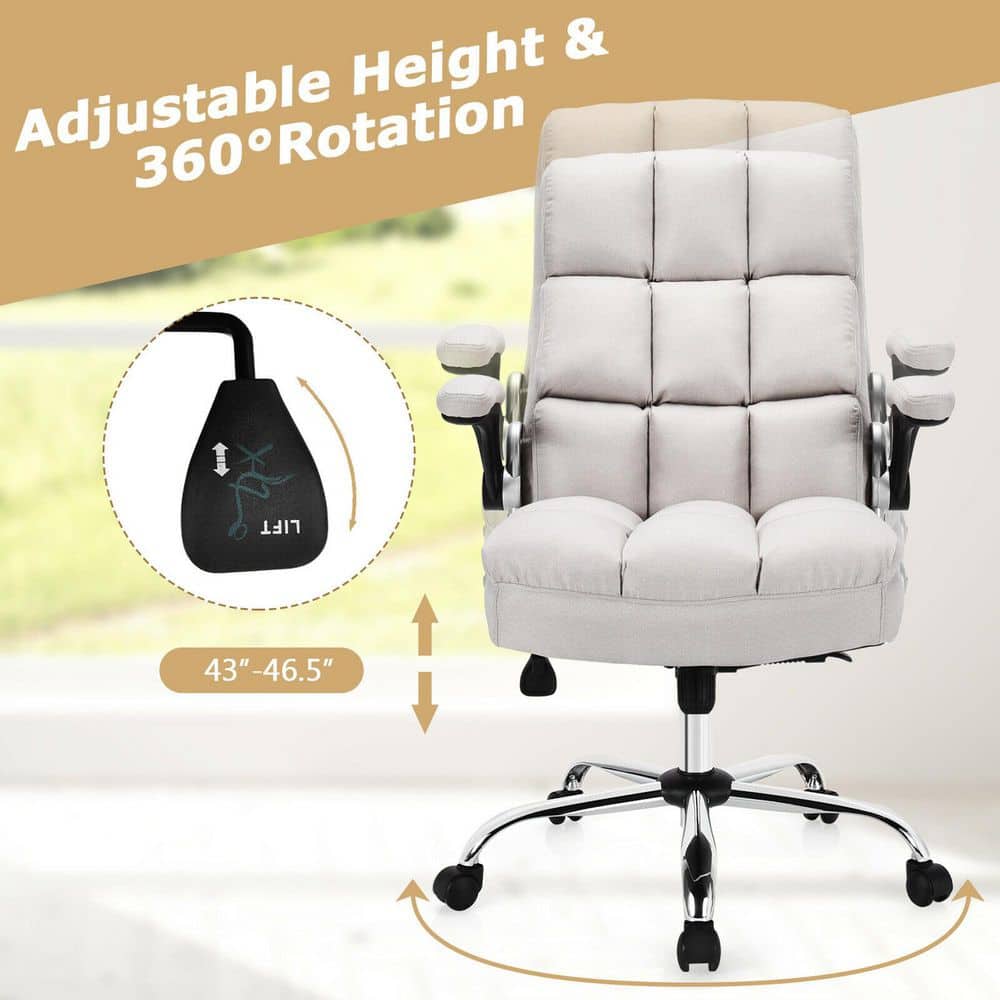 High Back Big and Tall Office Chair Adjustable Swivel withFlip-up Arm Beige - Thumbnail 5