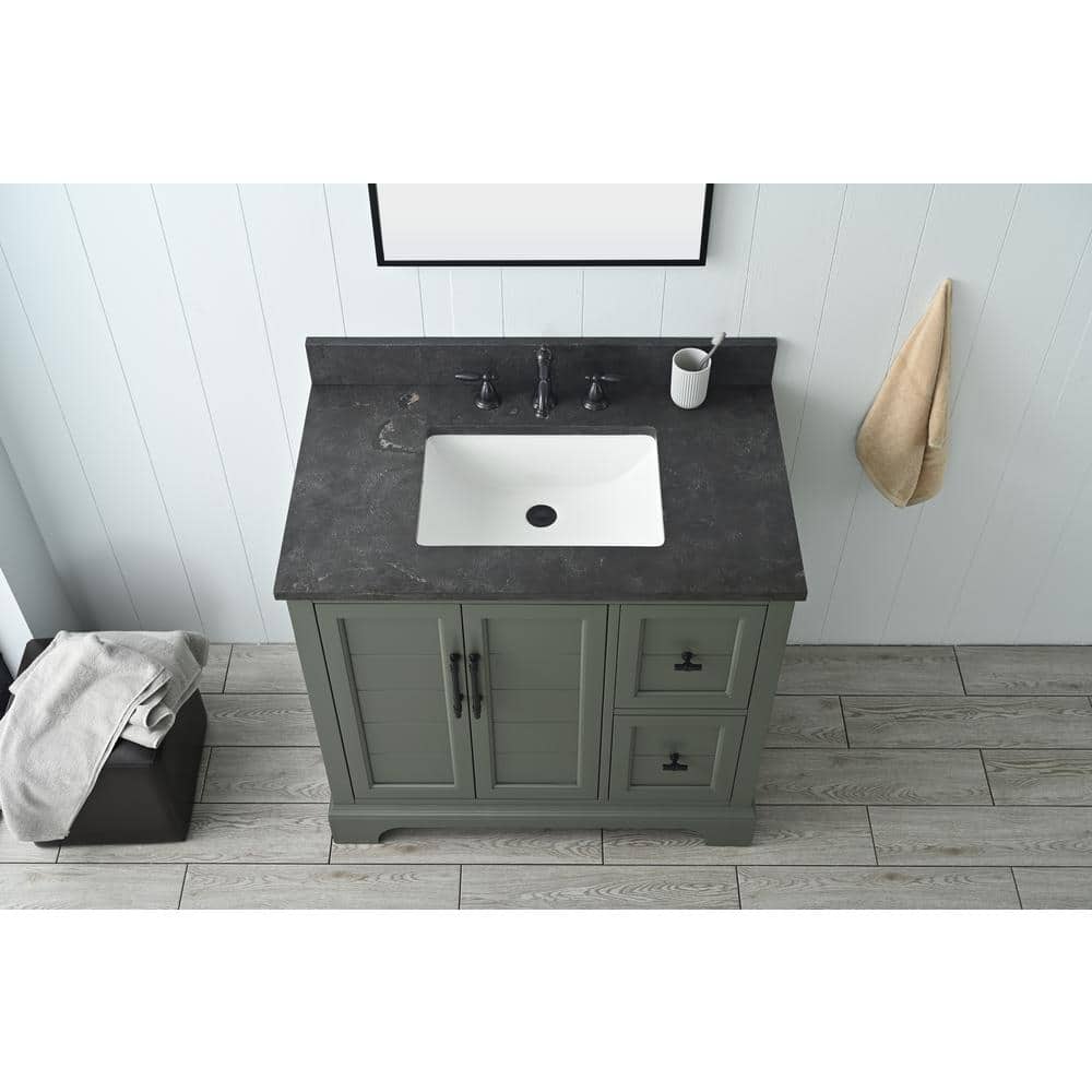 Vintage Green 36" Single Sink Bathroom Vanity with Stone Top
