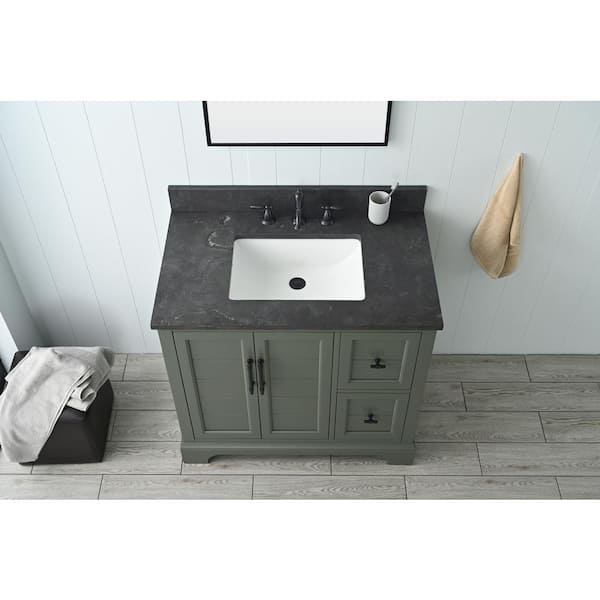 Vanity Art Chambery 36 in. W x 22 in. D x 34.5 in. H Single Sink Freestanding Bath Vanity in Vintage Green with Stone Top in Black