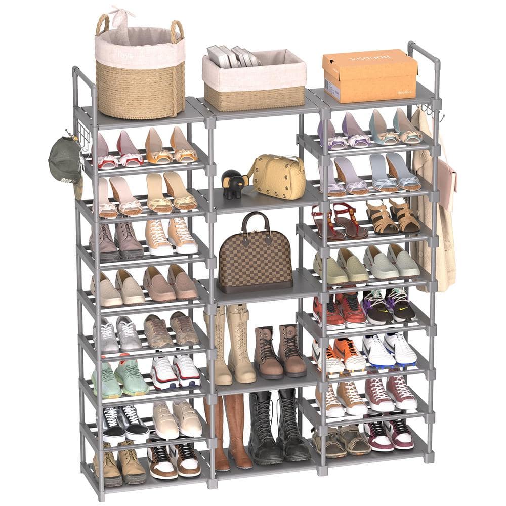 62 in. H 50-Pair 9-Tier Gray Metal Shoe Rack