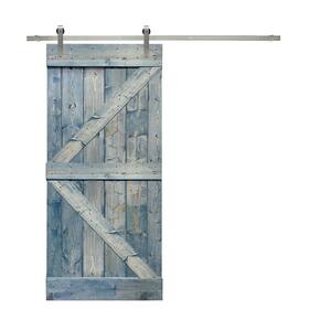 K Series 30 in. x 84 in. Solid Denim Blue Stained Pine Wood Interior Sliding Barn Door with Hardware Kit