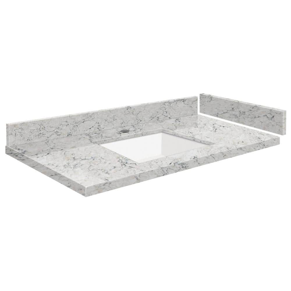 Silestone 34 in. W x 22.25 in. D Quartz White Rectangular Single Sink Vanity Top in Pietra price history on PriceWatchPro