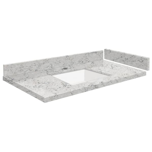 Transolid Silestone 34 in. W x 22.25 in. D Qt. White Rectangular Single Sink Vanity Top in Pietro