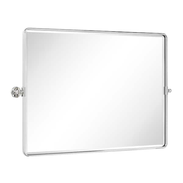 TEHOME Lutalo 40 in. W x 30 in. H Rectangular Metal Framed Pivot Wall Mounted Bathroom Vanity Mirror in Chrome