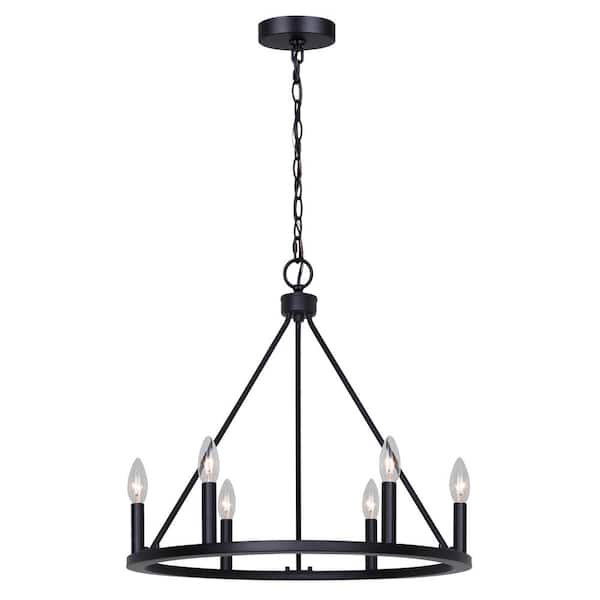CANARM Mara 6 Light Matte Black Modern Chandelier for Dining Rooms and Living Rooms