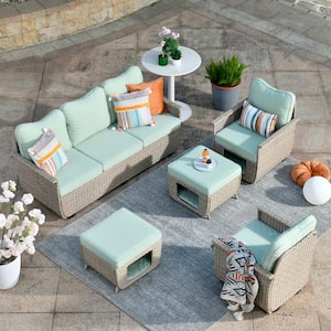 Aphrodite 5-Piece Wicker Outdoor Patio Conversation Seating Sofa Set with Light Green Cushions