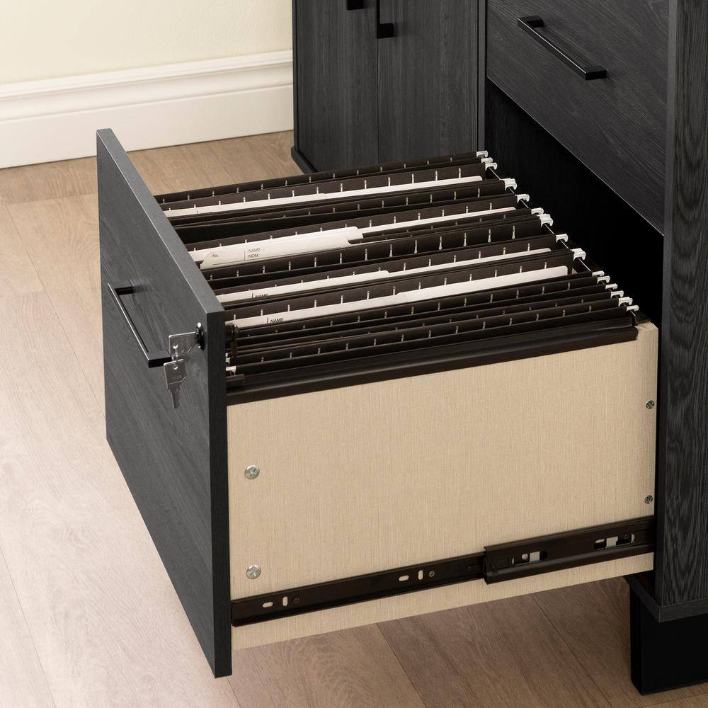 Kozack Contemporary Gray Oak Office Credenza with Built-In Power Bar