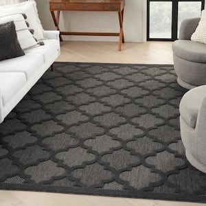 Easy Care Charcoal/Black 9 ft. x 12 ft. Geometric Contemporary Indoor Outdoor Area Rug
