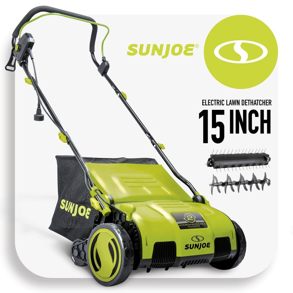 Sun Joe 15 in. 13 Amp Electric Lawn Dethatcher with Collection Bag AJ805E -  The Home Depot