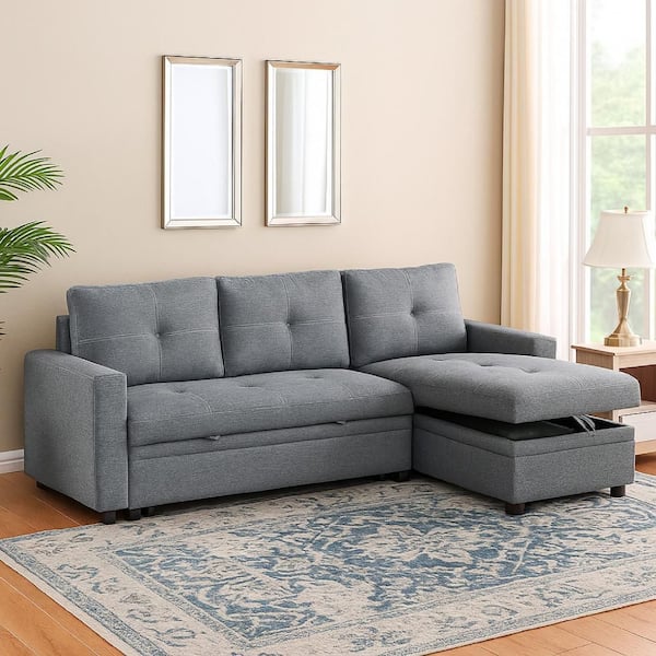 52.5 in. Square Arms 1-Piece Polyester L Shape with Storage Sectional Sofa in. Gray