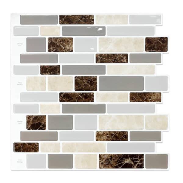 12 in. x 12 in. Brown Vinyl Backsplash for Kitchen, Peel and Stick Wall Tile (10 Sq. Ft./10-Pack)