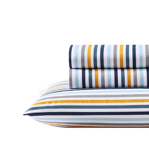 Kids Vivid Stripe 4-Piece Navy Blue Microfiber Queen Sheet Set