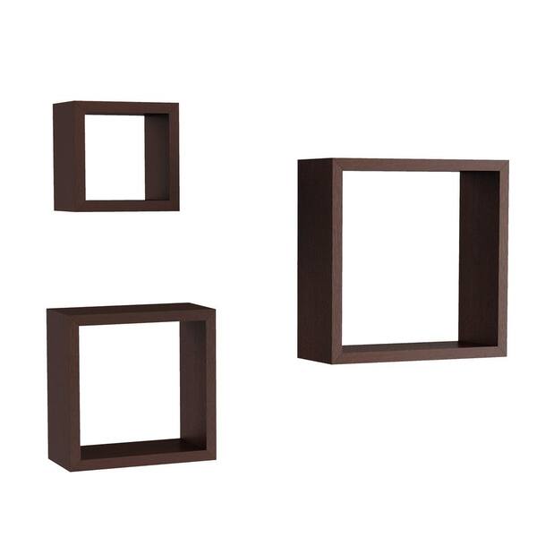 Lavish Home Decorative Floating Cube Wall Shelves in Dark Brown (Set of 3)