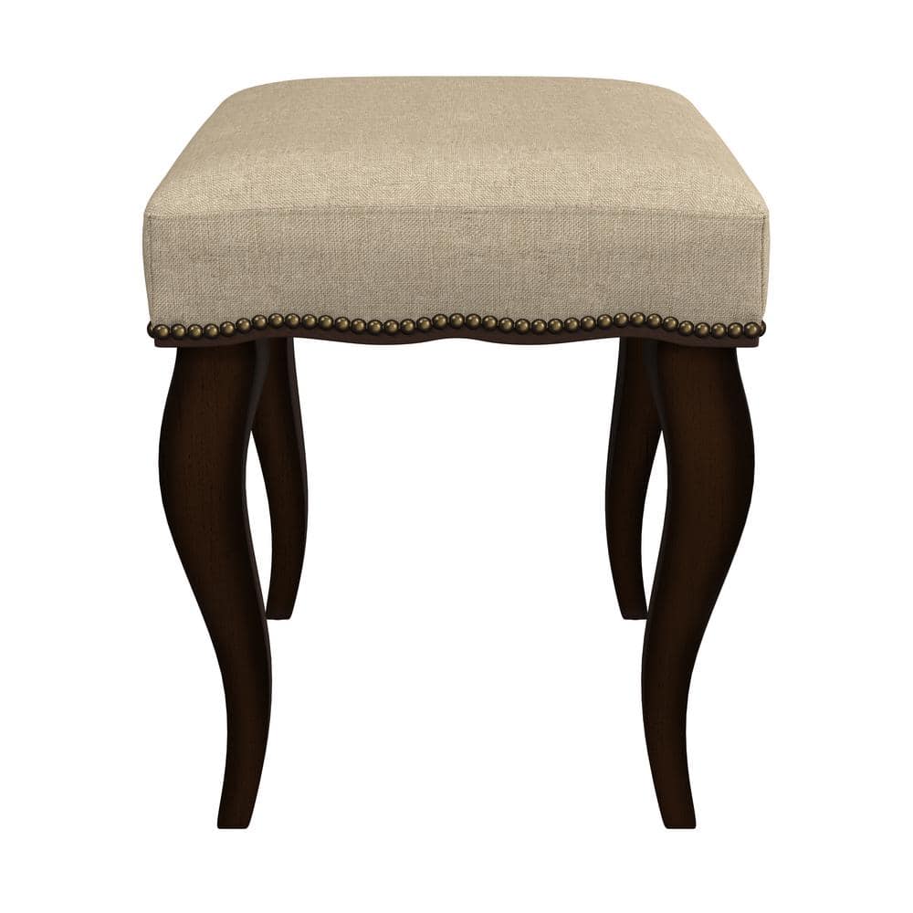 19" Burnished Oak and Cream Upholstered Backless Vanity Stool