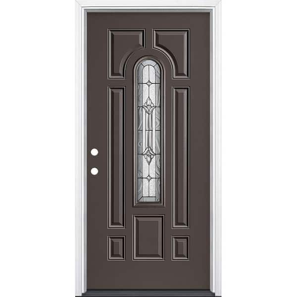 Masonite 36 in. x 80 in. Providence Center Arch Willow Wood Right-Hand Inswing Painted Steel Prehung Front Door with Brickmold