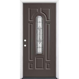 36 in. x 80 in. Providence Center Arch Right-Hand Inswing Painted Steel Prehung Front Door with Brickmold, Vinyl Frame