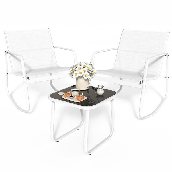 DEXTRUS 3-Piece Patio Outdoor Furniture Bistro Set with Rocking Bistro Chairs and Glass Table