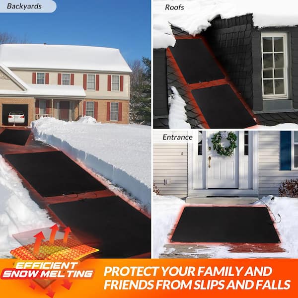 Snow Melting Black 30 in. x 48 in. Rubber Graphene Heated 3-in-Melting Speed Outdoor Mats