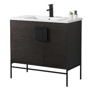 Shawbridge 36 in. W x 18.11 in. D x 33.5 in. H Bath Vanity in Black Oak Straight Grain with Ceramic Vanity Top in White