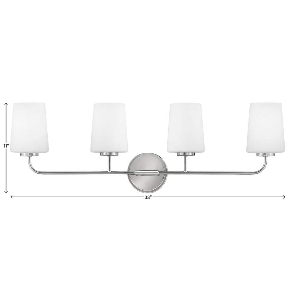 Lark Kline Chrome 4-Light Dimmable Vanity with Etched Opal Shades