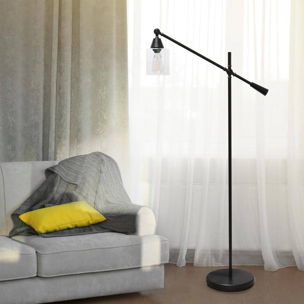 Edison-Inspired Adjustable Black Floor Lamp with Glass Shade