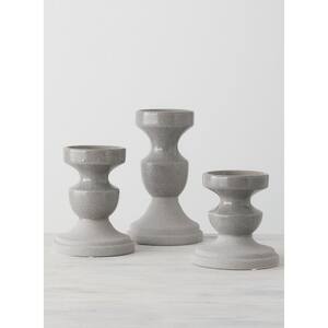 10", 7.5" & 6" Gray Ceramic Pillar Candle Holder (Set of 3)