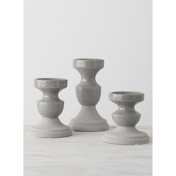 SULLIVANS 10", 7.5" & 6" Gray Ceramic Pillar Candle Holder (Set of 3)