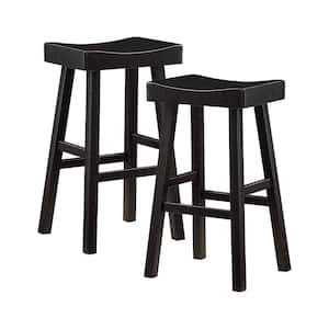 Oxton 30 in. Black Wood Pub Height Stool with Wood Seat (Set of 2)