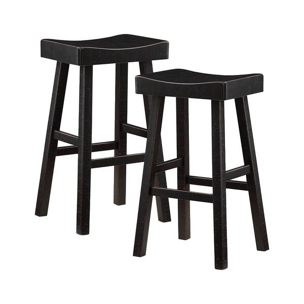 Unbranded Oxton 30 in. Black Wood Pub Height Stool with Wood Seat (Set of 2)