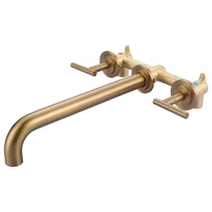 Wall Mounted 2-Handle Bathtub Roman Tub Faucet in. Brushed Gold