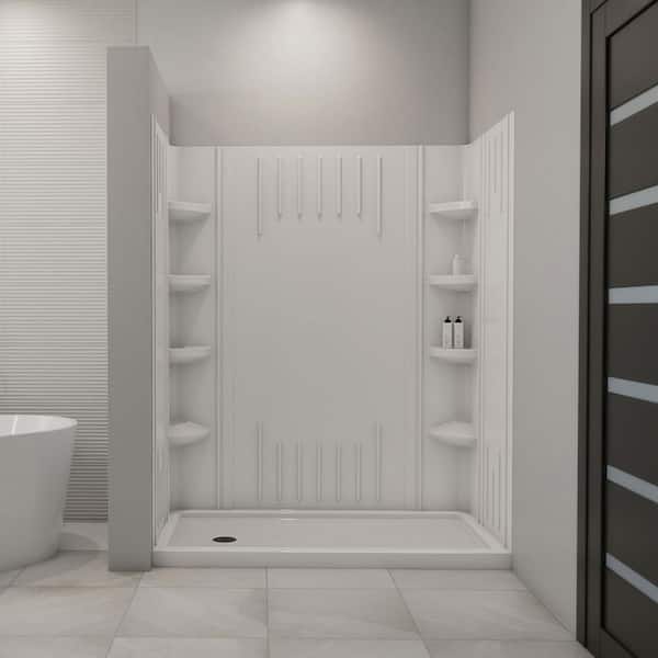 DreamLine SlimLine 60 in. x 30 in. Single Threshold Shower Pan Base in White with Left Hand Drain and Back Walls