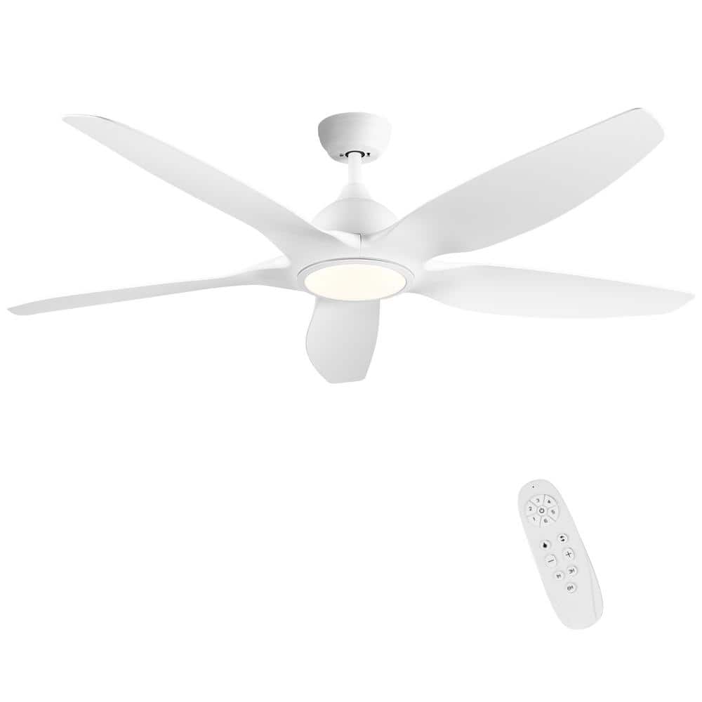PUDO 60 in. Integrated LED Indoor White Ceiling Fan Lighting with 5 ABS