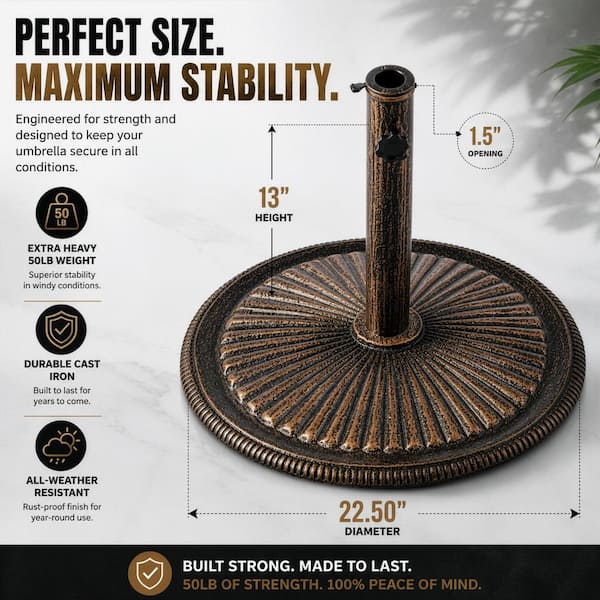 extra heavy patio umbrella base 15ft Large Outdoor Double-Sided with Solar Lights & Umbrella Base, Beige duty patio umbrella base Outdoor Antique Cast Iron Umbrella