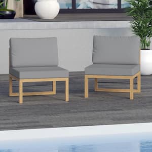 Aluminum Outdoor Sectional Armless Sofa Seats with Gray Cushions (Set of 2)