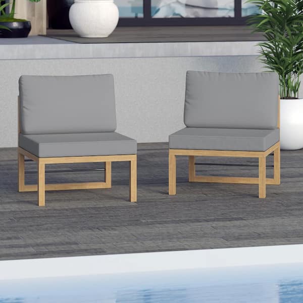 TK CLASSICS Aluminum Outdoor Sectional Armless Sofa Seats with Gray Cushions (Set of 2)
