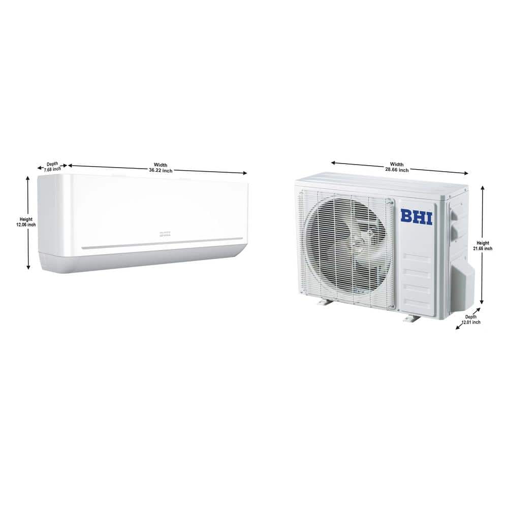 BHI 12000 BTU White Ductless Mini Split Air Conditioner with Heater and Remote