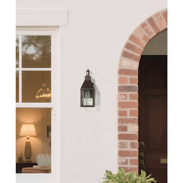 Glencrest 18 in. 1-Light Dark Bronze Exterior Wall Sconce with Clear Water Glass