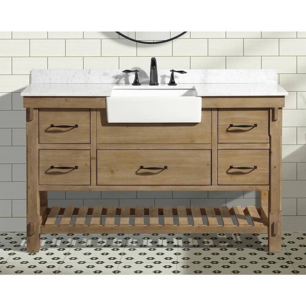 Marina 55'' Weathered Fir Single Vanity with White Porcelain Sink and Marble Top