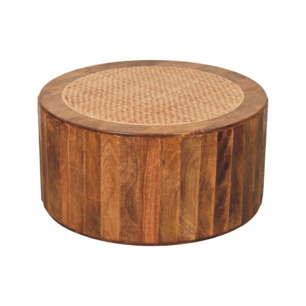 Satomi 31.5 in. Brown Round Solid Wood Coffee Table with Rattan price history on PriceWatchPro