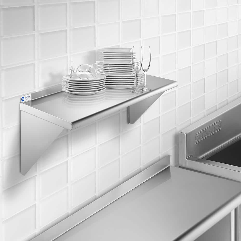 Heavy-Duty 36" Stainless Steel Kitchen Wall Mount Shelf with Backsplash