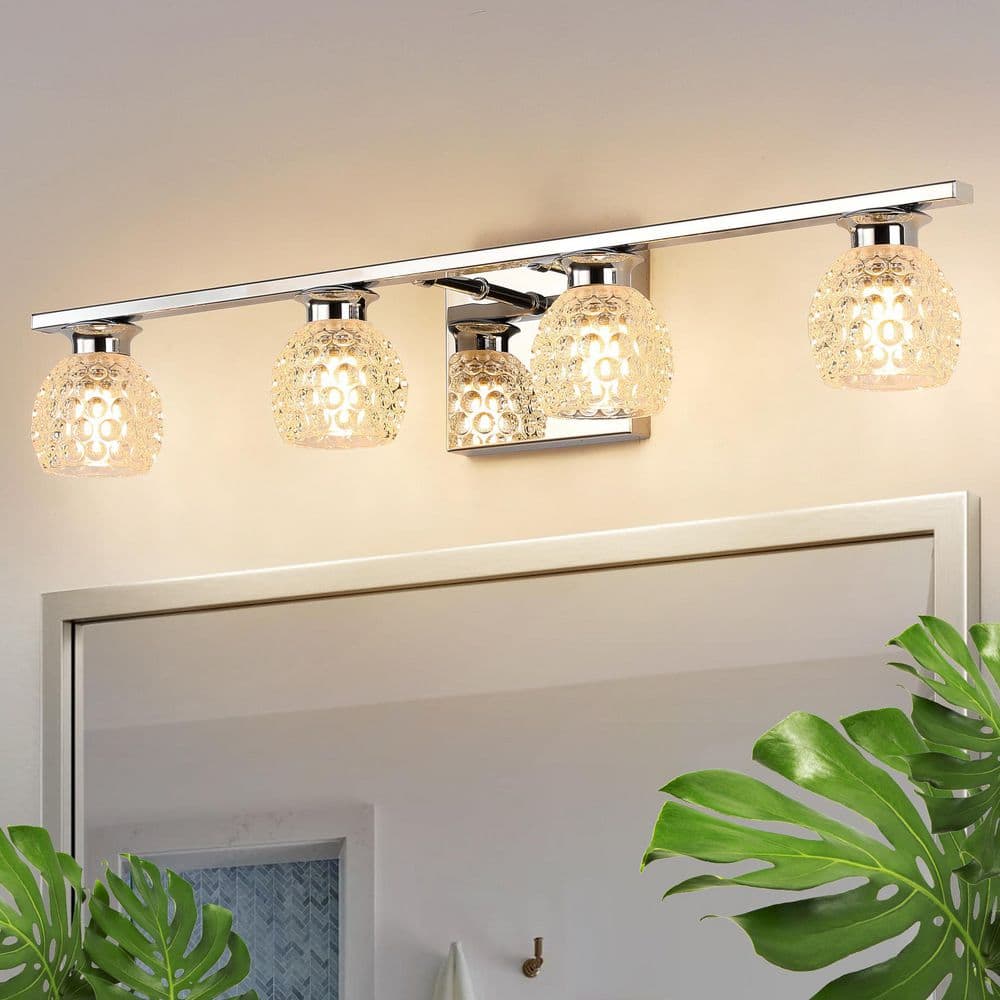 24.8 in. 4-Light Chrome Bathroom Vanity Light with Glass Shades for Bathroom price history on PriceWatchPro