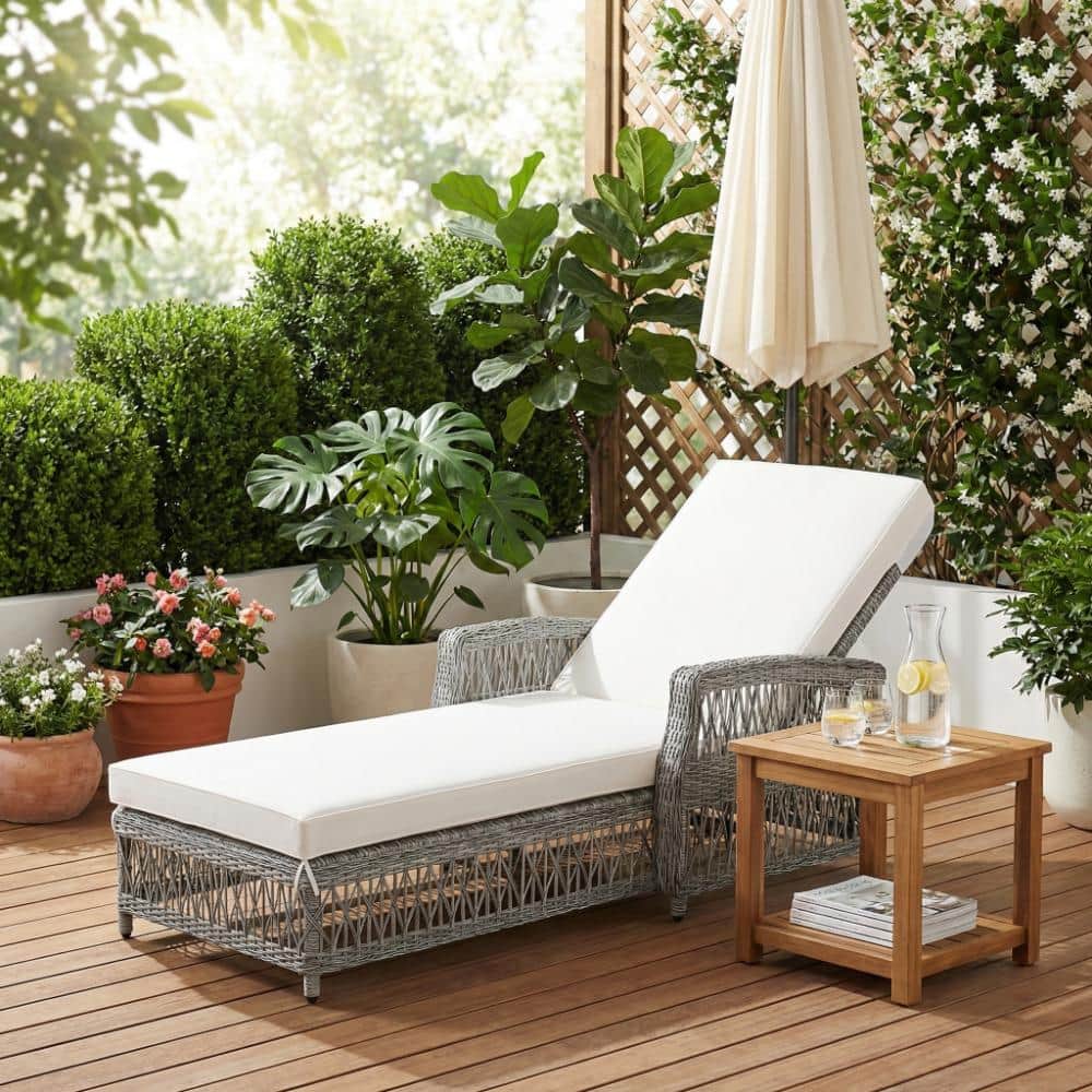 Outdoor Beige and Gray Wicker Reclining Chaise with Armrests,Patio Adjustable Recliner with Soft Removable Cushions price history on PriceWatchPro