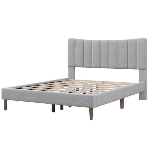 Benjara Tripp Gray Wood Frame Queen Platform Bed Frame with Channel ...