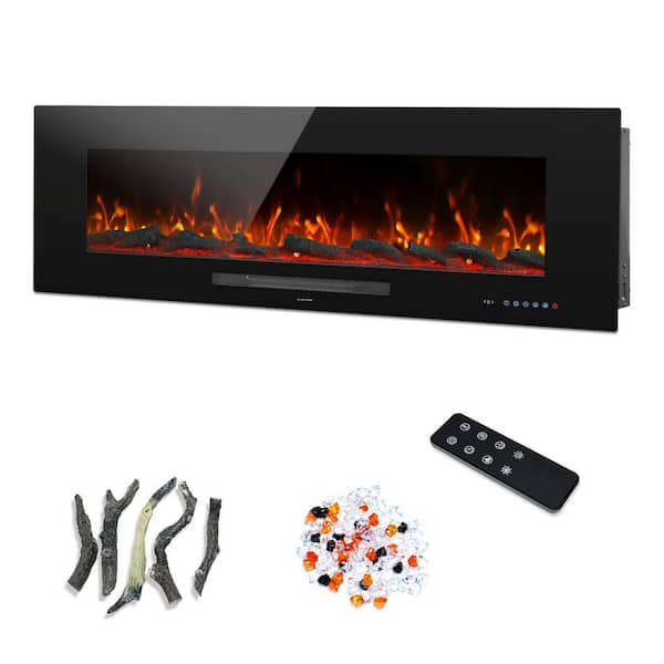 50 in. Electric Fireplace Inserts Recessed/Wall Mounted, Colorful Flame &Fuel, Setting Dimer, Plug in&Hard-Wire, Black