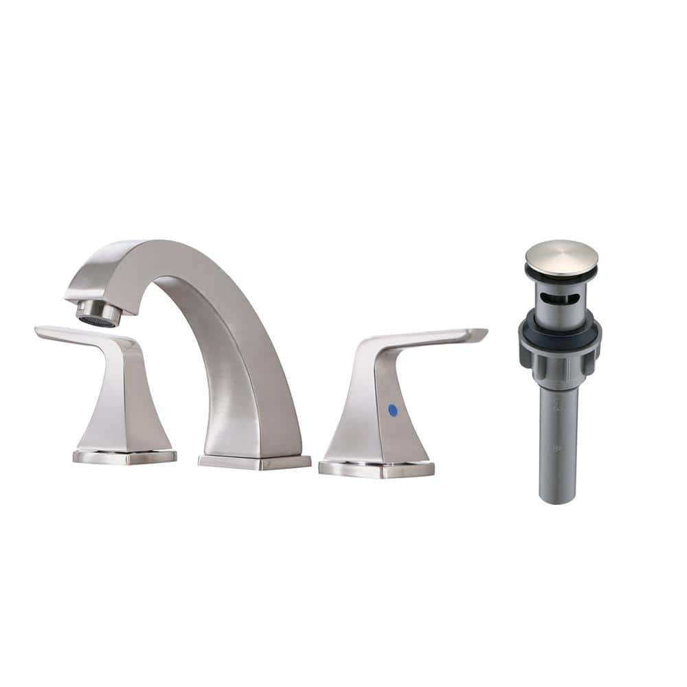 Lukvuzo 8 in. Widespread Double Handle Mid Arc Bathroom Faucet with Pop