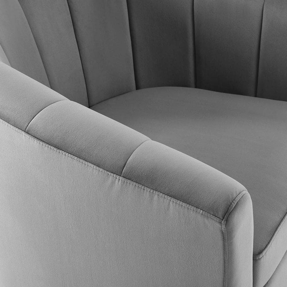 Luxurious Light Gray Velvet Swivel Barrel Accent Chair