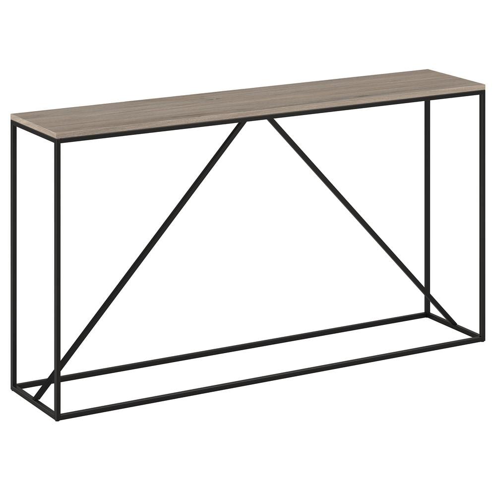 Nia 55" Blackened Bronze and Antiqued Gray Oak Console Table