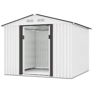 8.4 ft. W x 8.4 ft. D Outdoor Metal Storage Shed Garden Storage Tool with Sliding Door, White and Gray (70.56 sq. ft.)