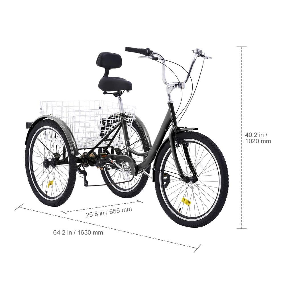 Adult Tricycles Bike, 7 Speed Adult Trikes, 20 In. Three-Wheeled Bicycles, Carbon Steel Cruiser Bike with Basket