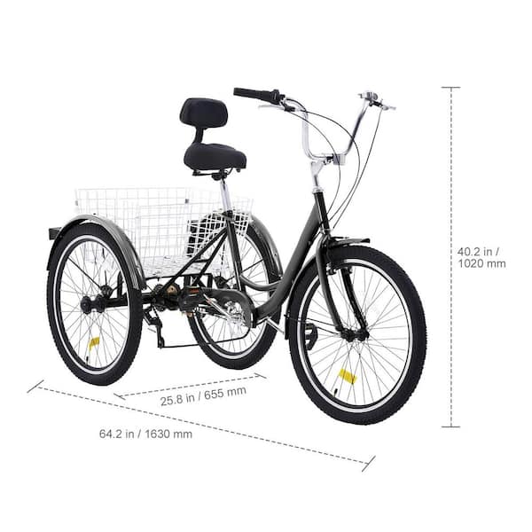 SKYSHALO Adult Tricycles Bike, 7 Speed Adult Trikes, 20 In. Three-Wheeled Bicycles, Carbon Steel Cruiser Bike with Basket